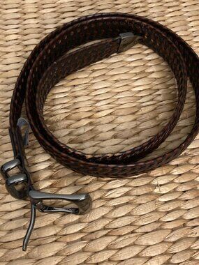 Perry Ellis Portfolio Brown Genuine Leather Woven Belt 46"
